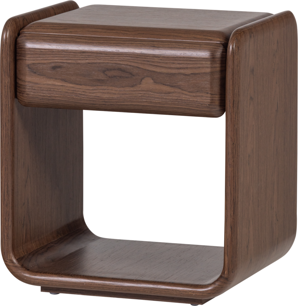 Natbord sengebord WOOOD Collection - varm brun finér og MDF, 50Ã40Ã40 cm, skuffe, leveres samlet